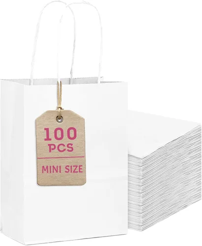 Vista 12 de Bakepacker 100 Piezas Bolsas de Regalo de Papel Mini Amarillo Brillante con Asas 6"x4.5"x2.5" Bolsas de Favor de Fiesta Múltiples Usos (Tamaño Mini)