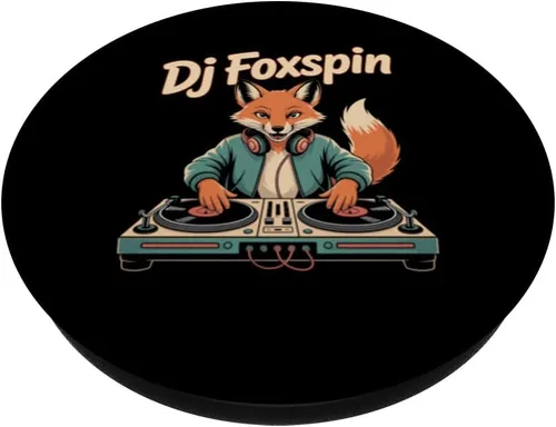 Vista 2 de DJ Foxspin - Tocadiscos retro de Fox Music Producer Scene PopSockets Adhesivo PopGrip