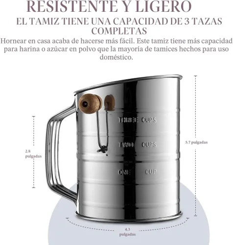 Vista 2 de Bellemain - Tamiz de 3 Tazas de Harina para Hornear de Malla Fina con Manivela Rotatoria y Agitanador de Bucle para Tamiz Rápido, Tamiz de Harina