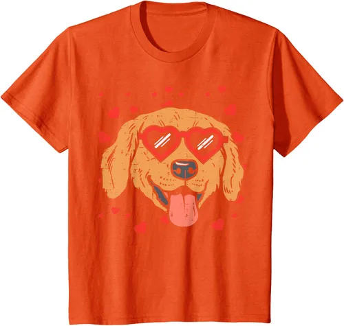 Vista 76 de Golden Retriever cara corazón gafas día de San Valentín perro regalo camiseta Negro