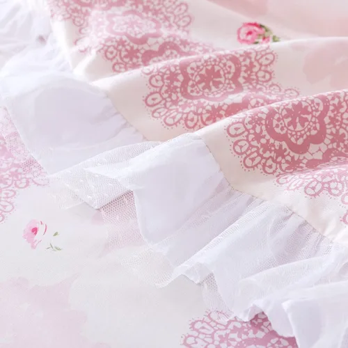 Vista 8 de FADFAY, Juego de ropa de cama romántica con estampado de flores, juego de cama rural rústico, funda de edredón con volantes de encaje de princesa
