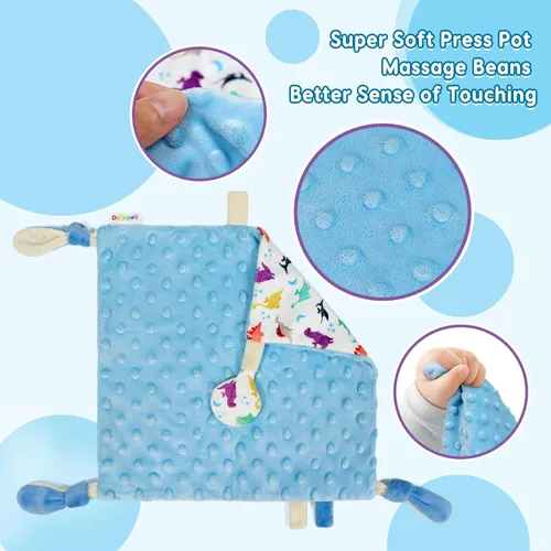 Vista 2 de Dr.Rapeti Manta de seguridad para bebé, bebé, niño pequeño, 10 x 10 pulgadas, juguete sensorial lavable, manta de apaciguamiento amoroso (dinosaurio)