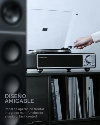 Vista 5 de QLEARSOUL ONE-Q - Tocadiscos de vinilo (negro), tocadiscos HiFi todo en uno con altavoces integrados, Bluetooth 5.4, preamplificador phono, cartucho