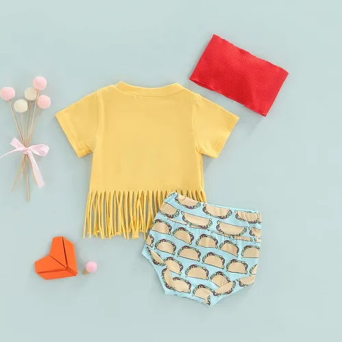 Vista 4 de MABABY - Conjunto pequeño para bebé recién nacido con flecos dobladillo con borlas ropa pequeña conjunto con diadema