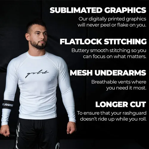 Vista 3 de Gold BJJ Foundation Rash Guard - Rashguard de Jiu Jitsu sin Gi y Gi