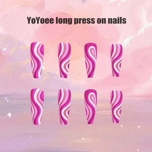 Vista 38 de Uñas postizas francesas a presión, uñas postizas largas de acrílico con forma de ataúd de cobertura completa, uñas postizas de bailarina