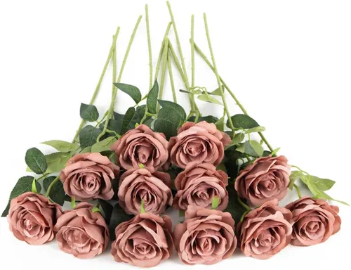 Vista 17 de Laelfe 12 PCS Flores Artificiales Rosas Negras, Flores de Seda Falsas de Tallo Largo Rosa Artificial para Decoraciones de Halloween Hogar Boda Negro