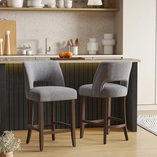 Vista 13 de VKNOW Juego de 2 Taburetes de Bar, Taburetes de Bar Tapizados de Altura de Mostrador, Taburetes Modernos de Mostrador con Patas de Madera para Isla