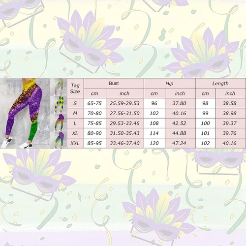 Vista 4 de Leggings de Mardi Gras para mujer, con bloques de color, gráficos, cintura alta, elásticos, para carnaval, festivales, fiestas, pantalones de yoga