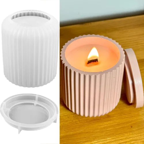 Vista 9 de Juego de Moldes para Botellas de Vela con Tapas, Moldes de Vaso de Vela Creativos de Silicona, Moldes de Botella de Hormigón con Rayas Redondas