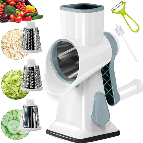 Vista 8 de YOUCZON Rallador Rotativo de Queso Multiusos de Acero Inoxidable - Rallador de Queso con Mango para Rallado sin Esfuerzo de Zanahorias, Papas, Azul