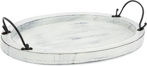 Vista 6 de Farmlyn Creek Bandeja de madera de 16 x 11 x 2 pulgadas, ovalada blanca rústica, bandeja para servir con asas para decoración de mesa auxiliar