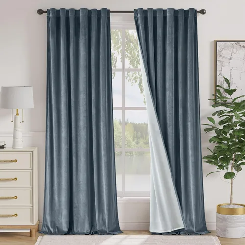 Vista 11 de Lazzzy Cortinas opacas de terciopelo beige de 84 pulgadas de largo con aislamiento térmico para oscurecer la habitación, cortinas forradas de lujo