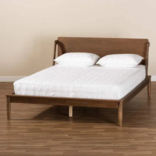Vista 8 de Baxton Studio Sadler Mid-Century - Cama de plataforma moderna de madera con acabado marrón nogal ceniza