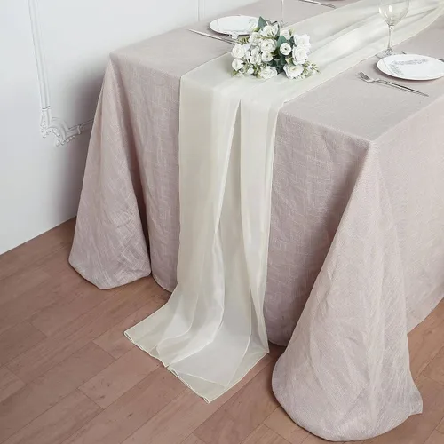 Vista 18 de Tableclothsfactory Camino de mesa de gasa de amatista de 22 x 80 pulgadas para bodas, fiestas, banquetes, decoración, ajuste rectangular y mesa