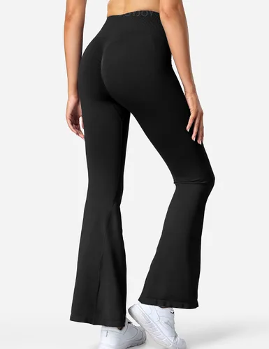 Vista 7 de VOYJOY Pantalones de yoga acampanados para mujer, sin costuras, levantamiento de glúteos, para entrenamiento, gimnasio, leggings casuales