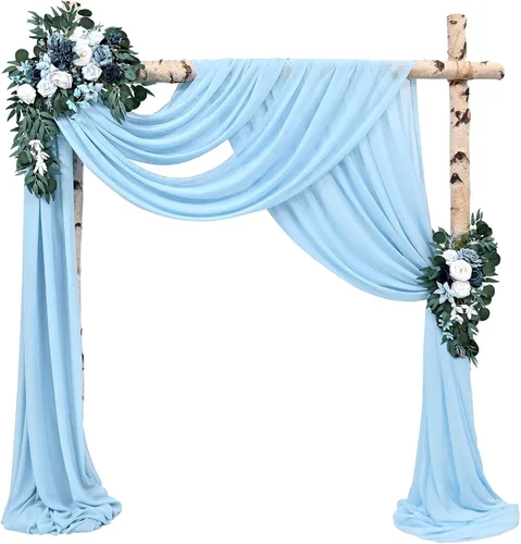 Vista 9 de Tela para Cubrir Arco de Boda, 4 Paneles 71 cm x 6,1 m Telas para Arco de Boda Azul Bebé para Ceremonia, Telas de Gasa para Decoración de Arco