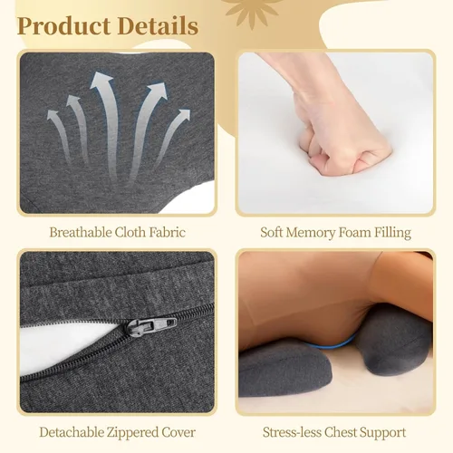 Vista 4 de Almohada de pecho para masaje, almohada boca abajo para dormir, cojín ergonómico para el pecho, cojín de masaje para cama de dormir, spa, hogar