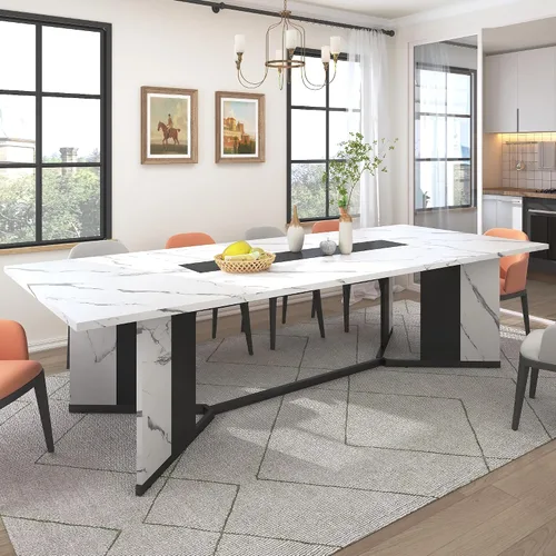 Vista 3 de Hlivelood Mesa de comedor grande de 94 pulgadas para 8 10 personas, mesa de cocina rectangular de madera con mesa impermeable, muebles rectangulares
