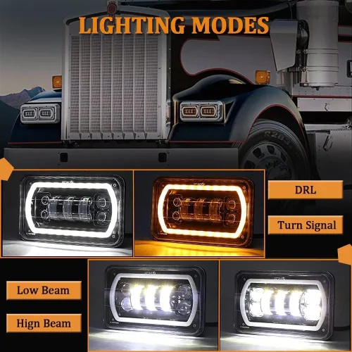 Vista 2 de 4 piezas de faros delanteros LED de 4x6 con anillo de halo blanco y amarillo, haz sellado alto y bajo, H4651 H6545 H4668 H4656, reemplazo de faros