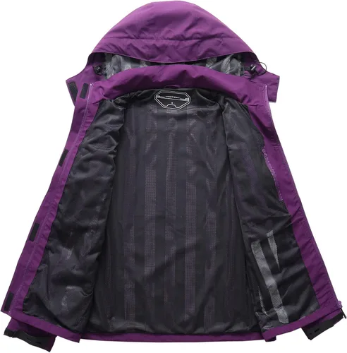 Vista 3 de OTU Chaqueta impermeable para mujer, ligera, impermeable con capucha para senderismo, viajes al exterior.