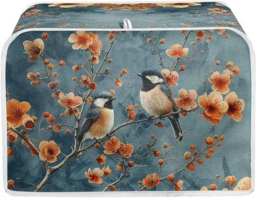 Vista 18 de Bulopur Cubierta de tostadora de 2 rebanadas de pintura de pájaros y flores, tostadora, panificadora, organizador de máquina, bolsa de protección
