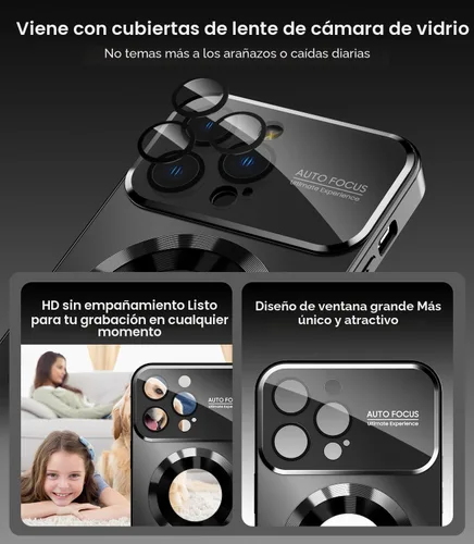 Vista 2 de MAKAVO Funda magnética para iPhone 12 Pro, compatible con MagSafe, protector de lente de cámara integrado, vista de logotipo, funda de teléfono a