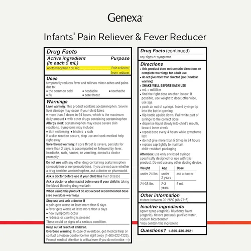 Vista 9 de Genexa Analgésicos para bebés limpios con acetaminofeno Ingredientes preferidos por pediatras Alivio del dolor y reductor de fiebre para bebés