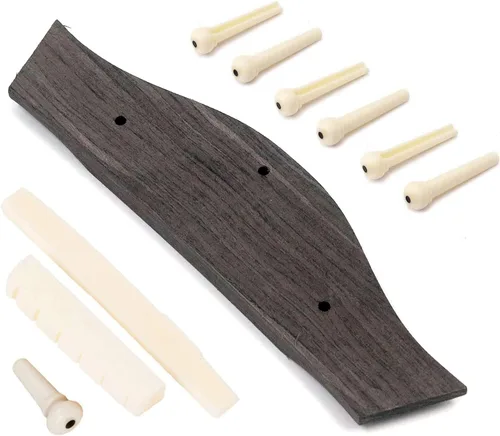 Vista 2 de Juego de accesorios de guitarra para guitarra, pasadores de puente de palisandro, tuercas de sillín (3 izquierdas + 3 derechas), 6 cuerdas
