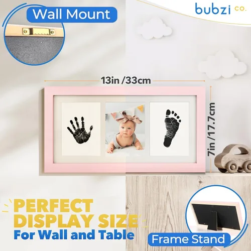 Vista 4 de Bubzi Co Kit de Huellas de Manos y Pies de Bebé y Marco de Fotos de Huellas para Niñas y Niños Recién Nacidos, Set de Regalos Únicos para Baby