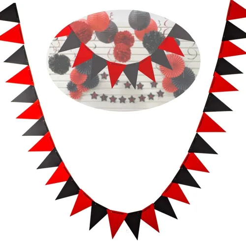 Vista 4 de Bandera triangular negra de 20 pies para decoraciones de fiesta, 30 banderas