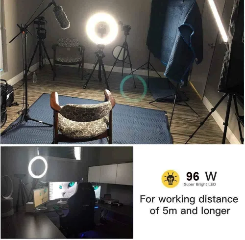 Vista 7 de Kit de 18 anillos fluorescentes regulables: anillo de luz de 96 W 5500 K, soporte de luz, tubo suave, filtro y bolsa para fotografía YouTube auto