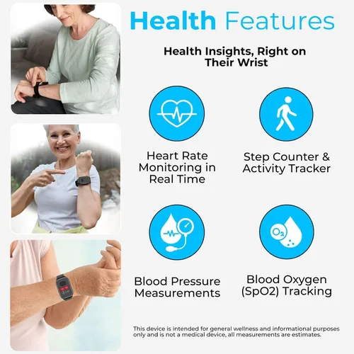 Vista 8 de Seculife Reloj inteligente de alerta médica celular para personas mayores con detección de caídas, seguimiento GPS, botón SOS, monitor de frecuencia
