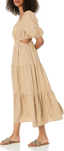 Vista 3 de The Drop Vestido largo Anaya con cuello cuadrado recortado y escalonado para mujer