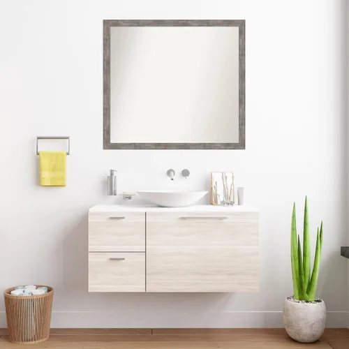 Vista 108 de Amanti Art Silver Bathroom Mirror for Over Sink, 26x35 Custom Made Marred Pewter Rectangle Vanity Mirror, Large Casual Wood Frame, Hangs Horizonally