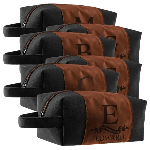 Vista 11 de Regalos personalizados para padrinos de boda, bolsas de aseo personalizadas para hombres, regalos de padrino de boda, Beige, Diseño #1, Juego de 3