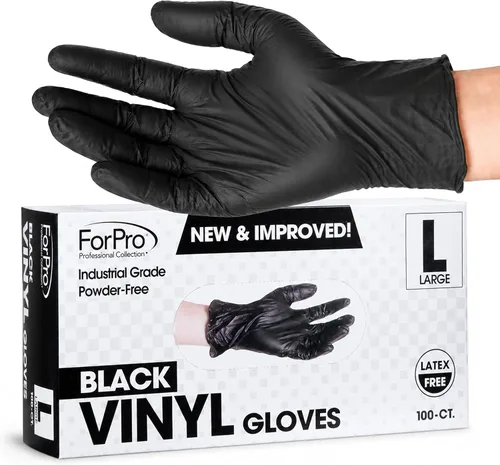 Vista 19 de ForPro Disposable Vinyl Gloves, 3.9 Mil, Powder & Latex-Free, Food Safe Negro