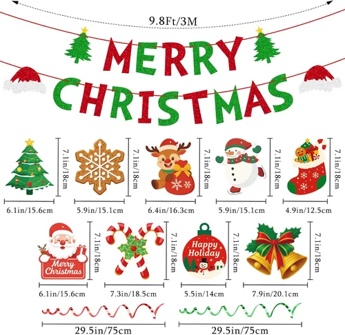 Vista 2 de jijAcraft 38 carteles de decoración navideña de Feliz Navidad, remolino colgante premontado, decoraciones de Navidad para interiores, decoración