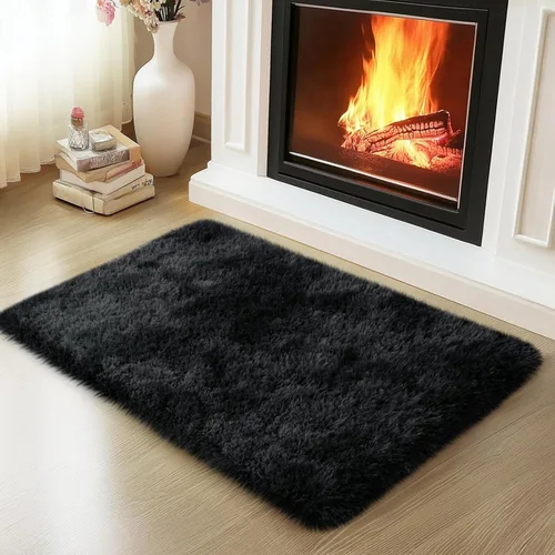 Vista 51 de Mugorn - Alfombras suaves y esponjosas de 2 x 3 pies para el hogar, alfombra pequeña con 4 mallas antideslizantes, color negro, 2 x 3 pies