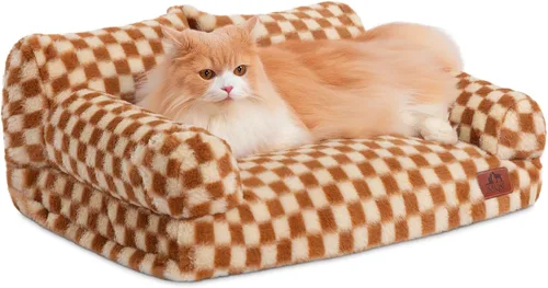 Vista 19 de Hollypet Cama de Felpa Esponjosa para Perros y Gatos, Sofá Cama Suave y Calmante para Gatos y Perros Pequeños y Medianos, Beige