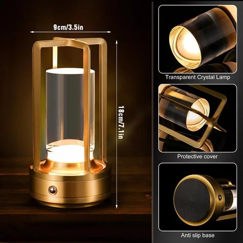 Vista 4 de Lámpara de mesa portátil de metal, lámpara de mesa inalámbrica, luces recargables alimentadas por batería, lámparas de mesa LED, atenuación continua
