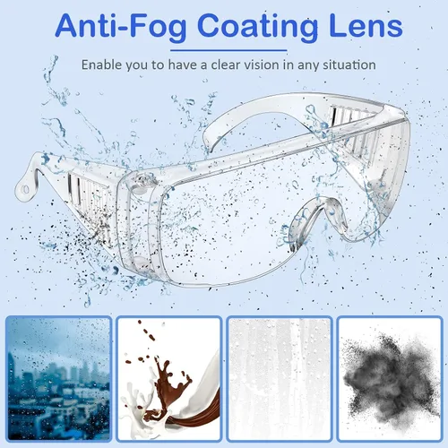 Vista 3 de Queekay Gafas de seguridad sobre anteojos Gafas de protección contra polvo, impacto y arañazos para hombres, mujeres, enfermeras, trabajadores