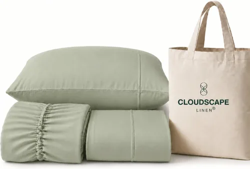 Vista 40 de CLOUDSCAPE LINEN 400TC 100% Egyptian Cotton Luxury Twin Bed Sheets - White