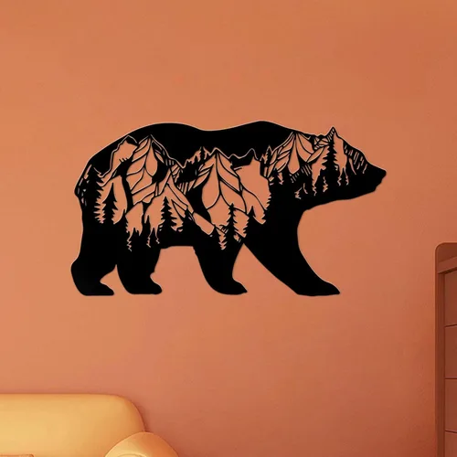 Vista 2 de Resama Arte de pared de oso de metal, animales del bosque, decoración rústica, decoración de desierto, adornos de montaña para sala de estar