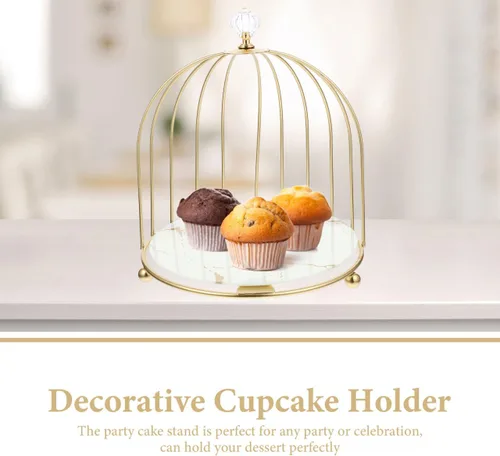 Vista 9 de BESTonZON Jaula de pájaros de metal dorado, soporte para cupcakes, postres para bodas, fiestas, cumpleaños, celebraciones de ducha, decoración