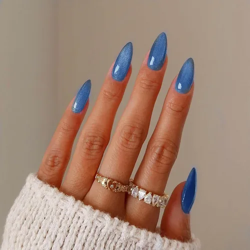 Vista 20 de Uñas postizas rojas de tamaño mediano en forma de almendra, uñas acrílicas brillantes con diseño de purpurina, uñas artificiales de cobertura a001