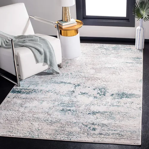 Vista 11 de SAFAVIEH Amalfi Collection AMF572C - Alfombra de pasillo de 2 x 8 pies, color crema y azul marino, moderno diseño abstracto envejecido, no desprende