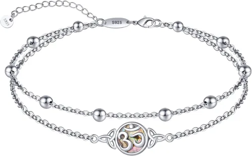 Vista 26 de CHIC & ARTSY Tobilleras delicadas de plata de ley S925 para verano, pulsera de tobillo ajustable multicapa para playa, joyería de pie para mujer