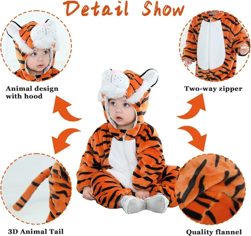 Vista 2 de TONWHAR Disfraz unisex de animal para bebé, mameluco con capucha de invierno para niños y niños pequeños