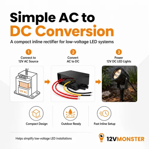 Vista 6 de Convertidor de 12 V CA a 12 V CC – Rectificador de 12 V CA a 12 V CC – Transformador de corriente CA de 12 voltios a 12 V CC para tiras de luz LED
